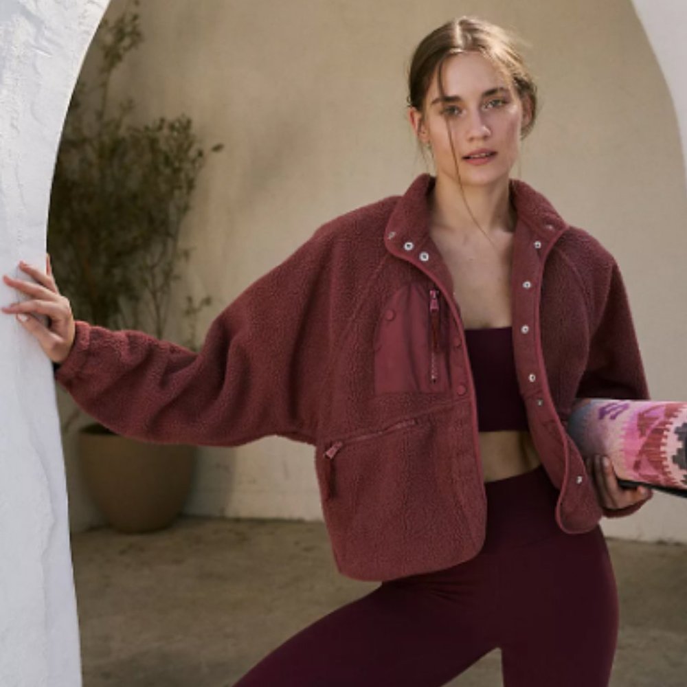 Free People Hit The Slopes Fleece Jacket in Color Henna